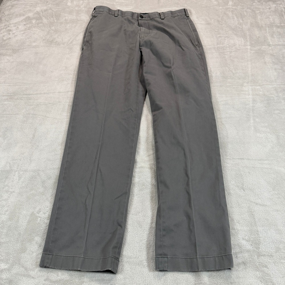 Brooks Brothers Mens 34x32 Advantage Chino Clark Gray Flat Front Pants Stretch